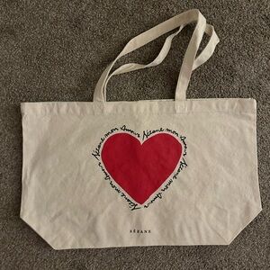 Sezane Valentines Day Lover Cream Tote Bag with Red Heart